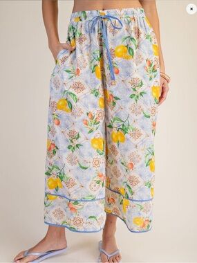 ES7 (SHIPPED) –Citrus Tile Print Wide-Leg Drawstring Pants